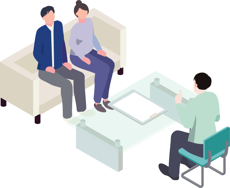 お客様へサービスの説明をするスタッフのイラスト